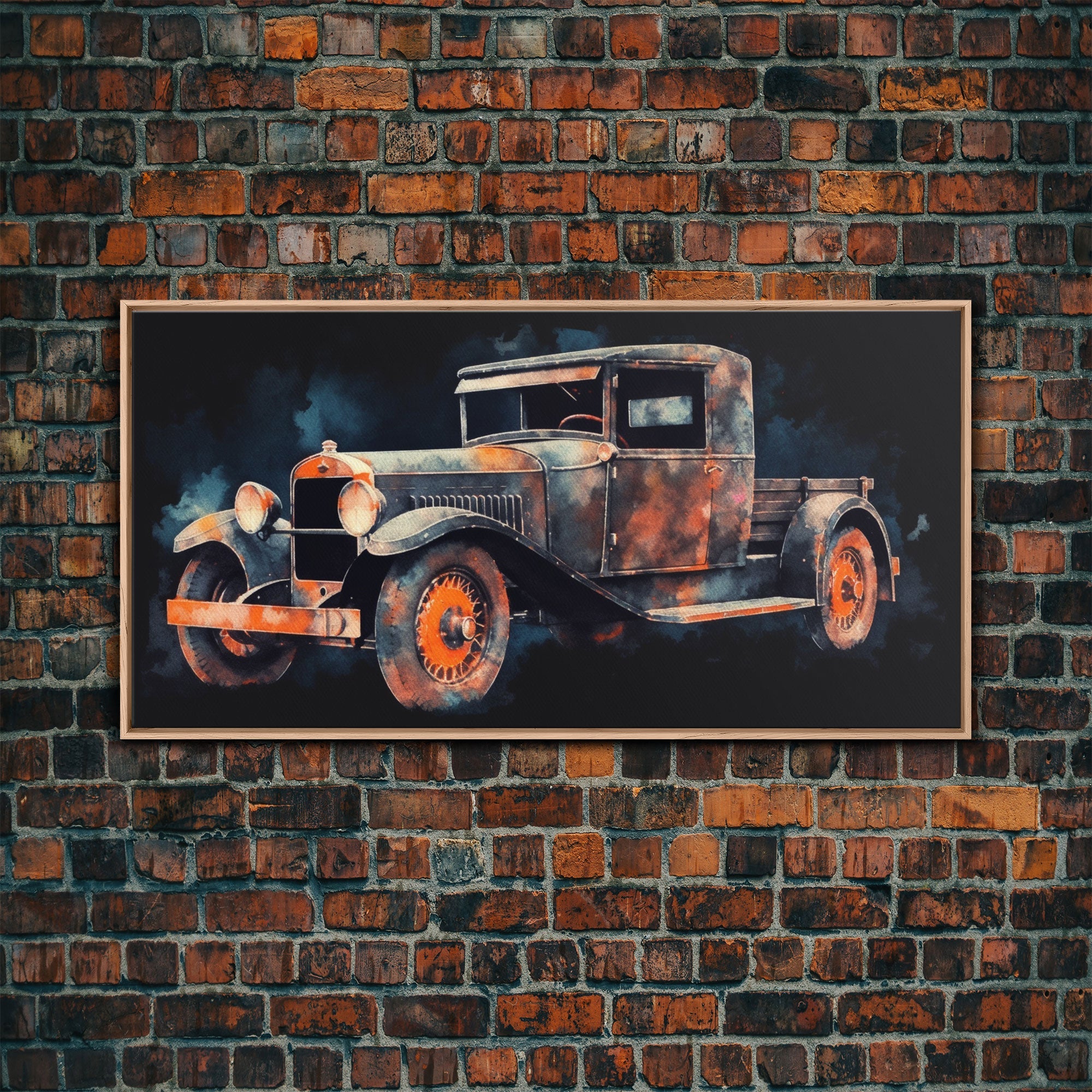 Watercolor Vintage Car Wall Decor, Watercolor Wall Art, 1920's Wall Decor, Panoramic Wall Decor, Canvas Print, Wall Art, Framed Canvas Art