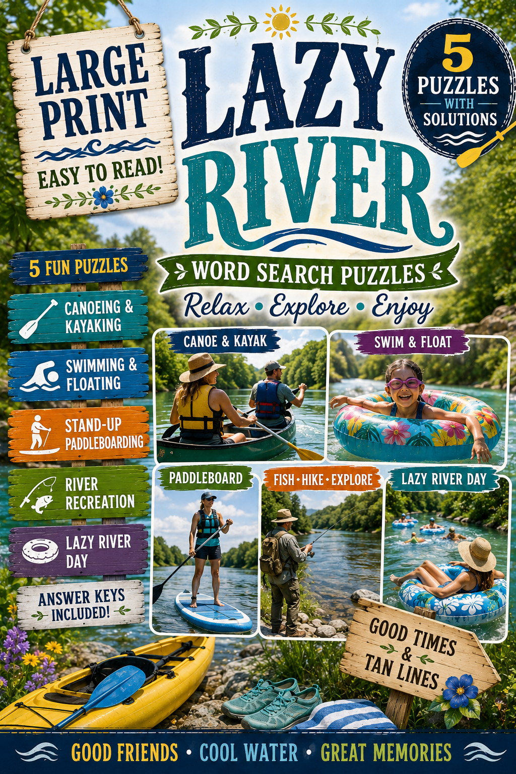 Lazy River — Printable Large Print Word Search | Instant Download PDF