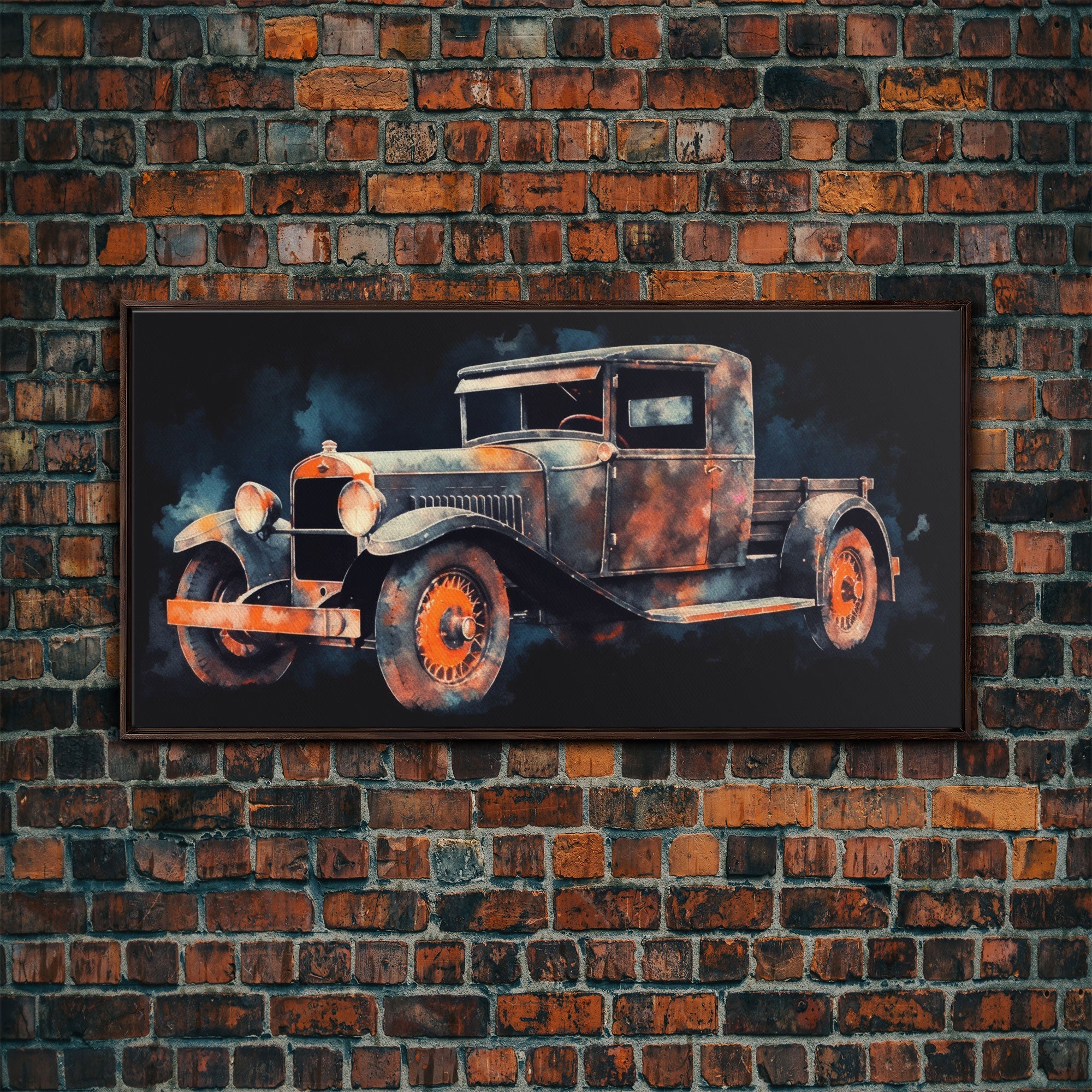Watercolor Vintage Car Wall Decor, Watercolor Wall Art, 1920's Wall Decor, Panoramic Wall Decor, Canvas Print, Wall Art, Framed Canvas Art