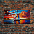 Stained Glass Art Deco Sail Boat Wall Art | Framed Canvas Print | Nautical Art | Seascape Art | Beach House Decor