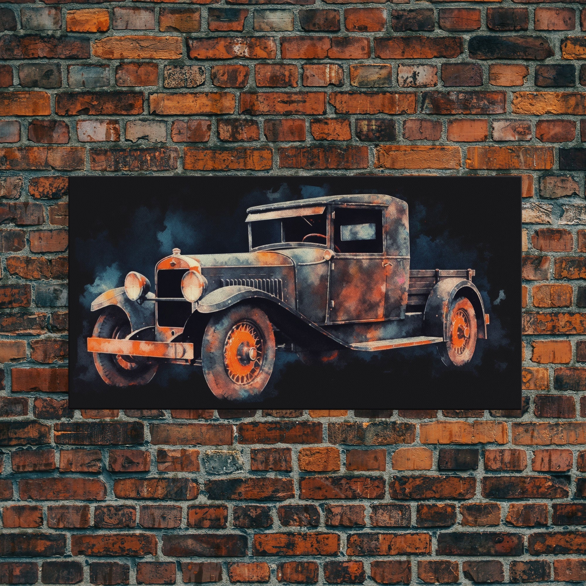 Watercolor Vintage Car Wall Decor, Watercolor Wall Art, 1920's Wall Decor, Panoramic Wall Decor, Canvas Print, Wall Art, Framed Canvas Art
