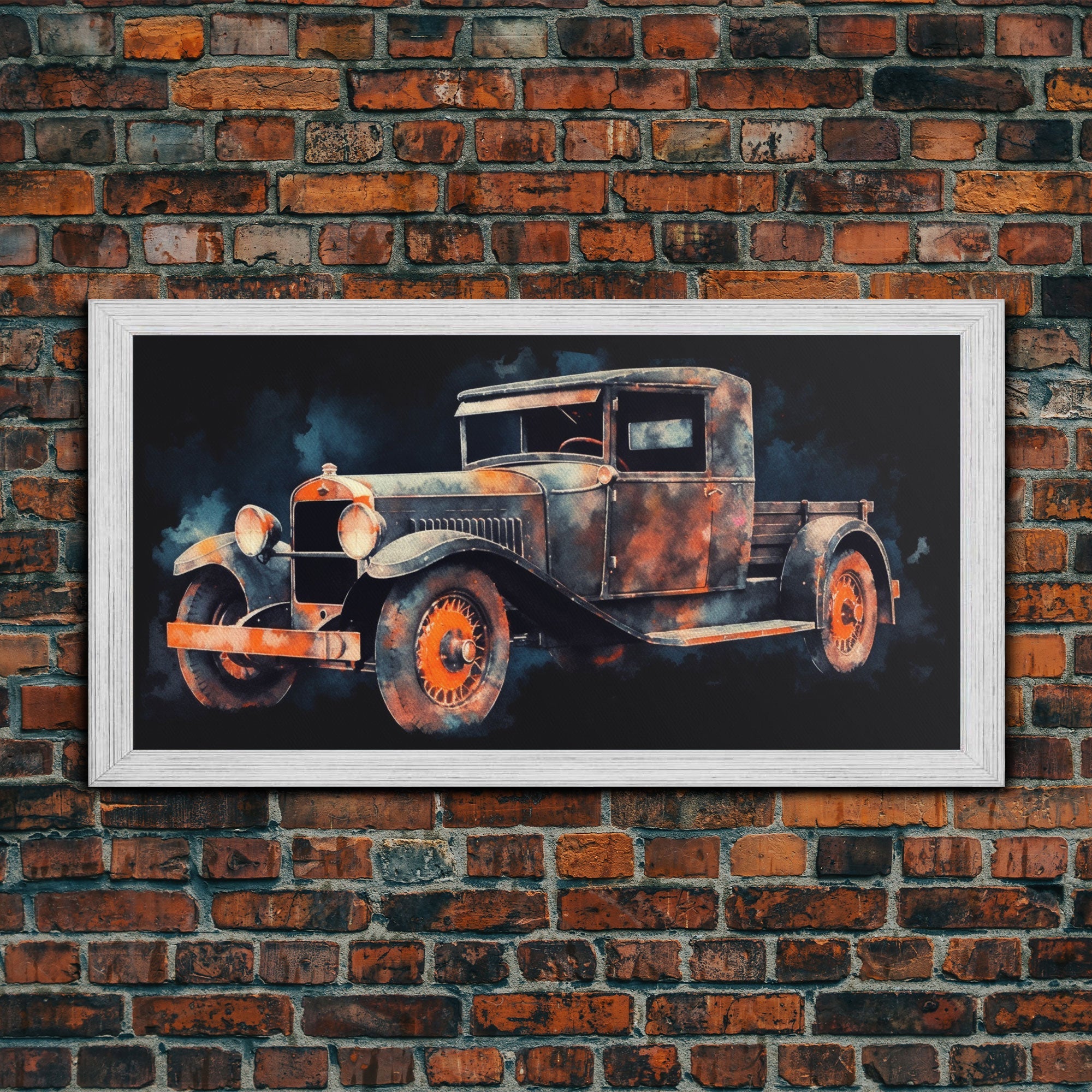 Watercolor Vintage Car Wall Decor, Watercolor Wall Art, 1920's Wall Decor, Panoramic Wall Decor, Canvas Print, Wall Art, Framed Canvas Art
