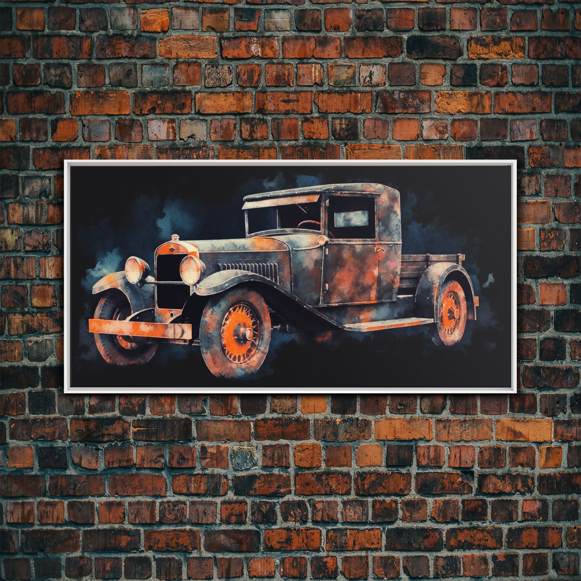 Watercolor Vintage Car Wall Decor, Watercolor Wall Art, 1920's Wall Decor, Panoramic Wall Decor, Canvas Print, Wall Art, Framed Canvas Art