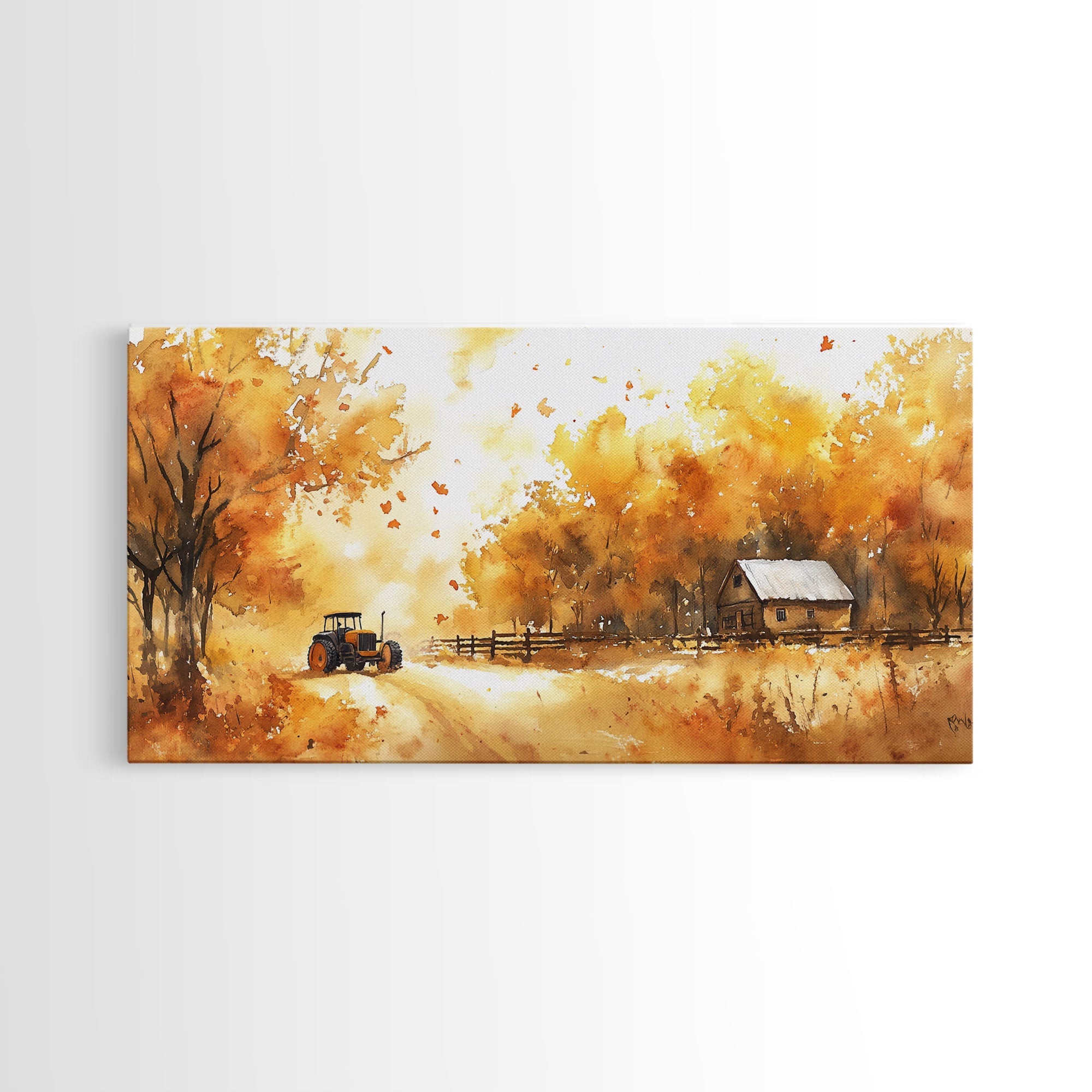 Autumn farmhouse art Canvas Print tractor and cabin rustic decor vintage fall wall art seasonal wall art gift idea fall holiday home decor