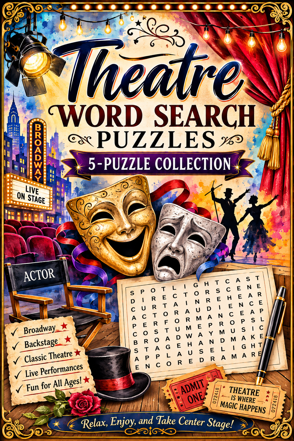 Theatre Word Search Puzzles – 5-Puzzle Collection