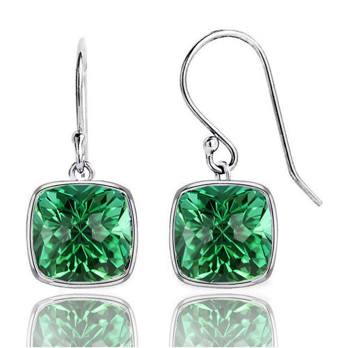 2 Pair Pack: 9.00 CTW Cushion Cut Created Blue Sapphire & Emerald Drop Earrings – Available in .925 Sterling Silver or 14kt Yellow Gold Over .925 – 8mm Square Gems