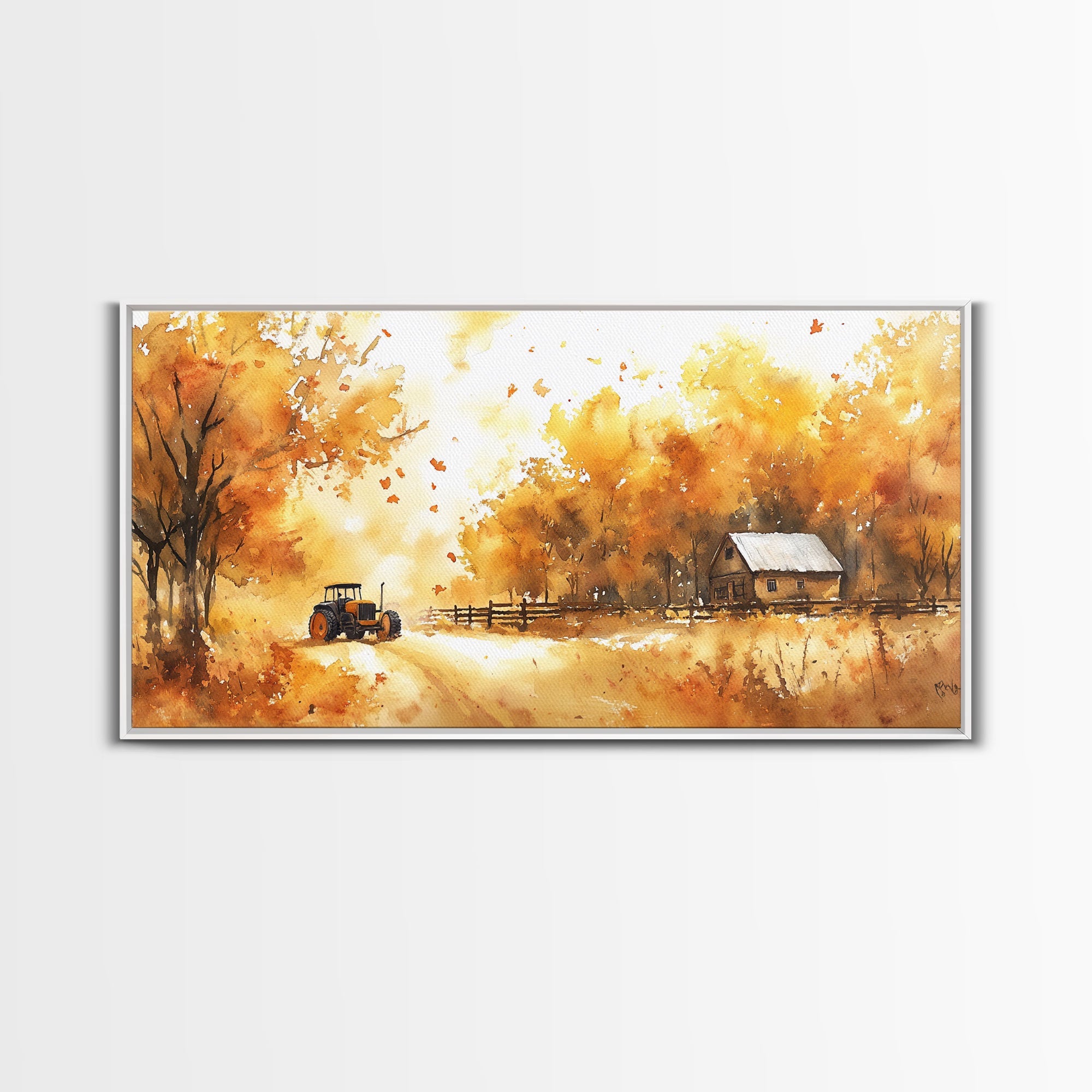 Autumn farmhouse art Canvas Print tractor and cabin rustic decor vintage fall wall art seasonal wall art gift idea fall holiday home decor