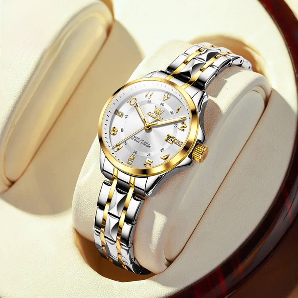 Women's Stainless Steel Two Tone Quartz Watch With Date