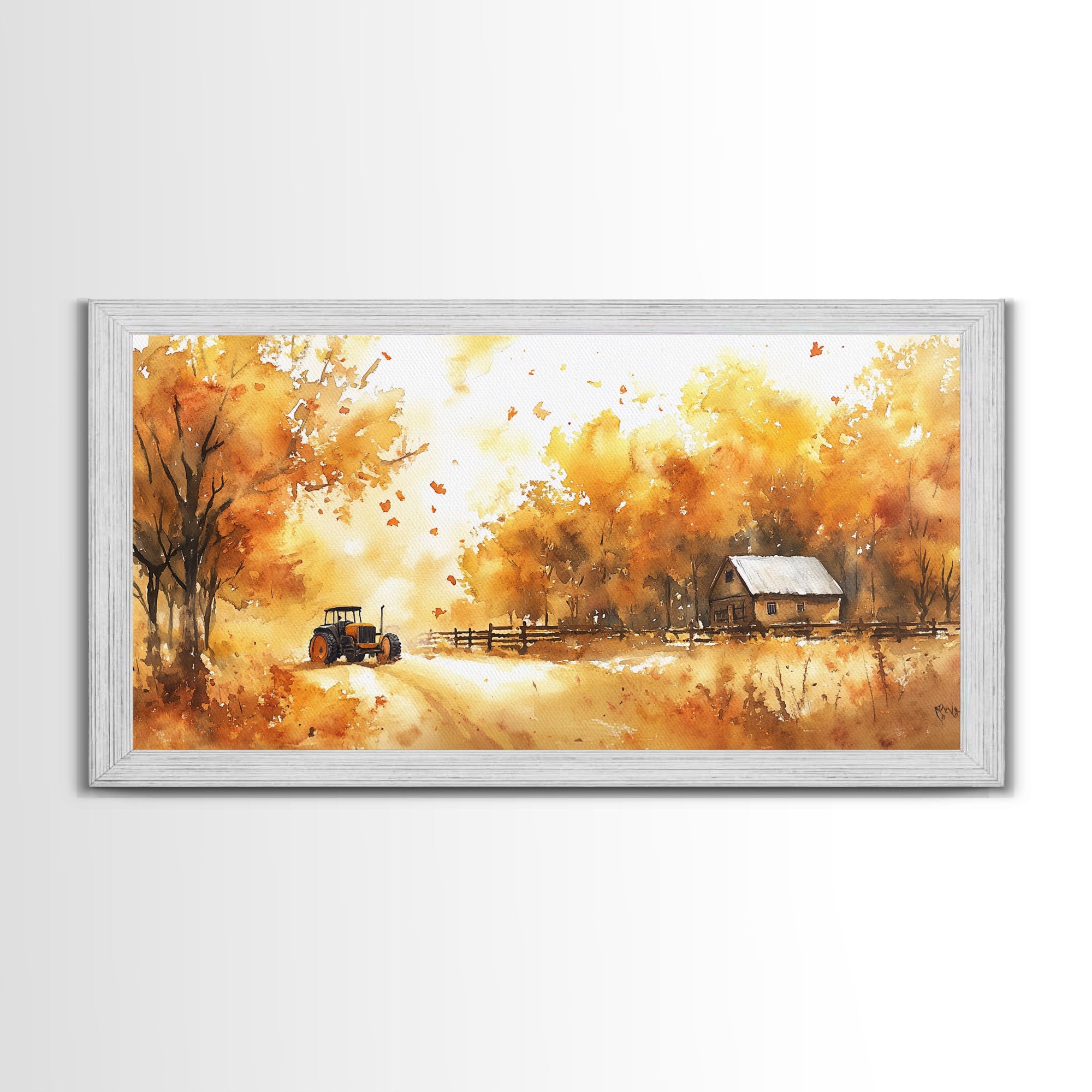 Autumn farmhouse art Canvas Print tractor and cabin rustic decor vintage fall wall art seasonal wall art gift idea fall holiday home decor
