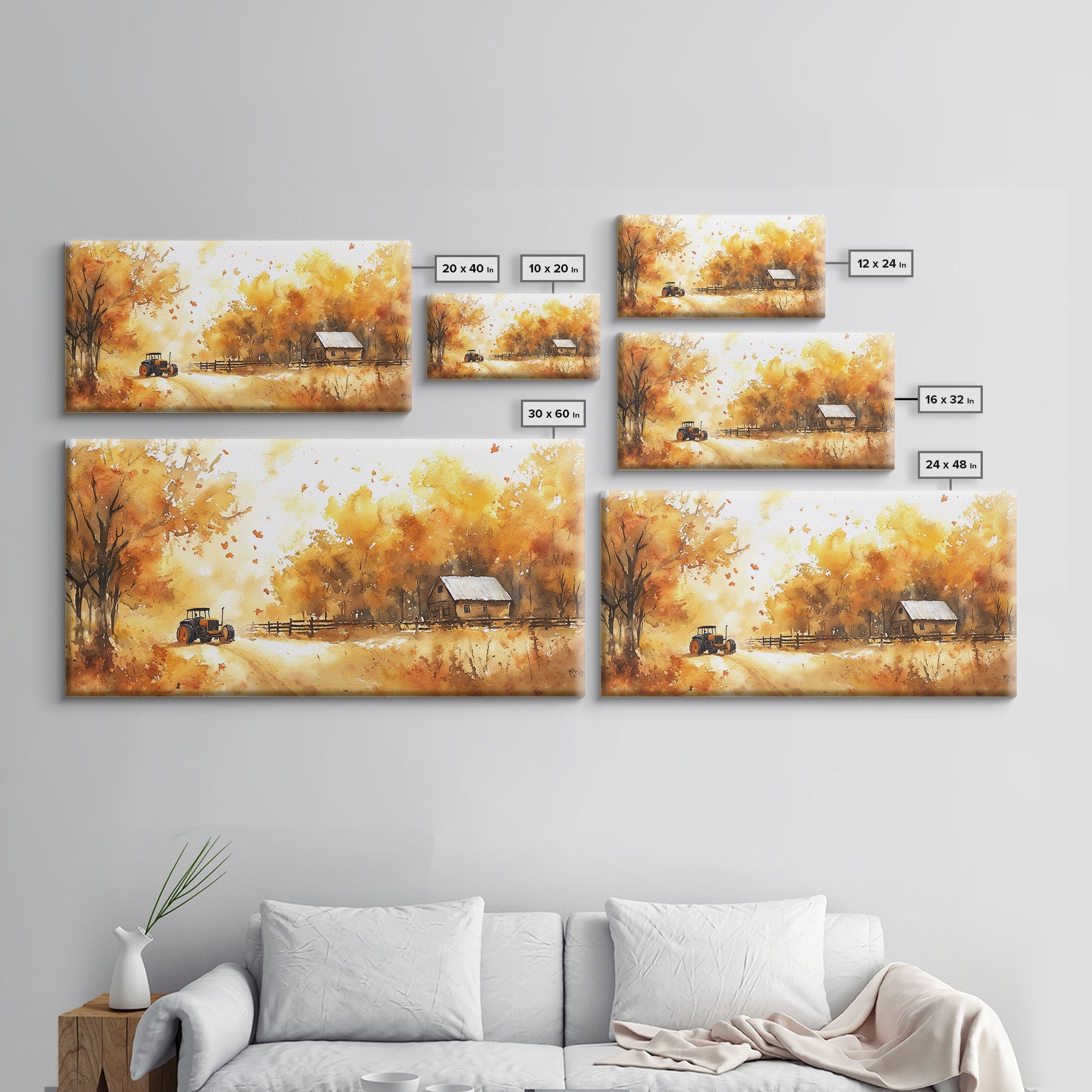 Autumn farmhouse art Canvas Print tractor and cabin rustic decor vintage fall wall art seasonal wall art gift idea fall holiday home decor