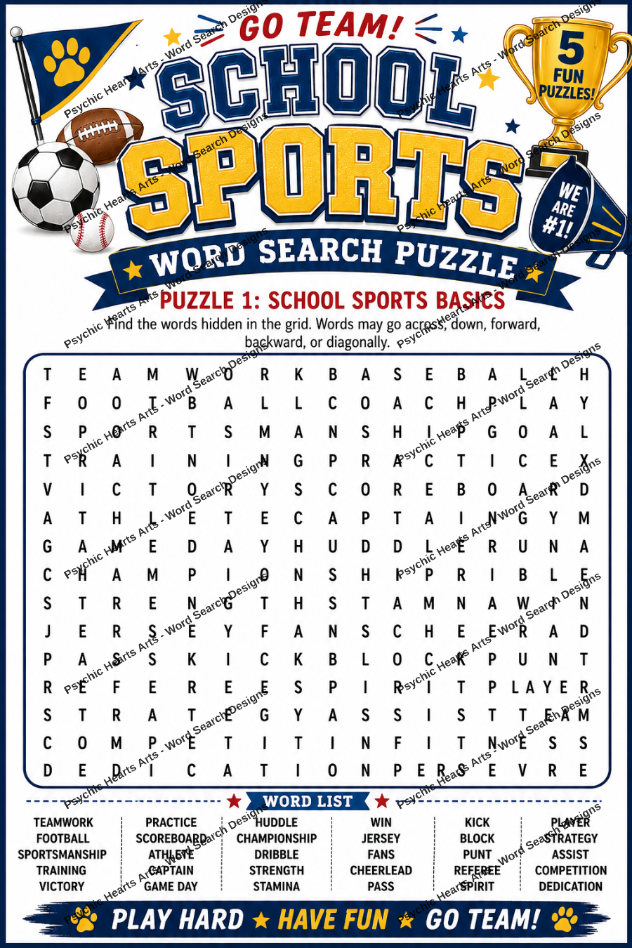 School Sports Word Search Puzzles