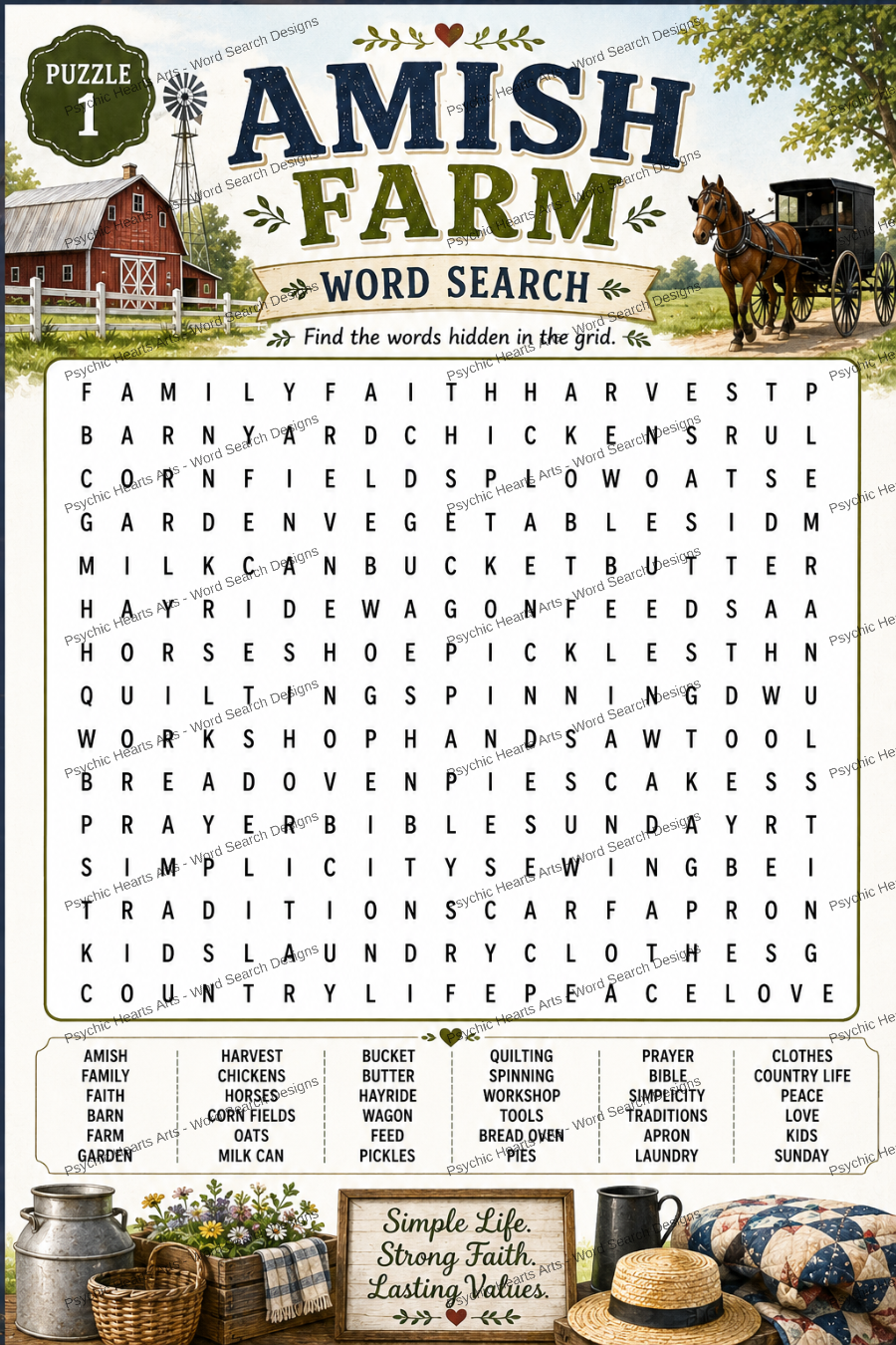 Amish Farm Word Search Puzzles