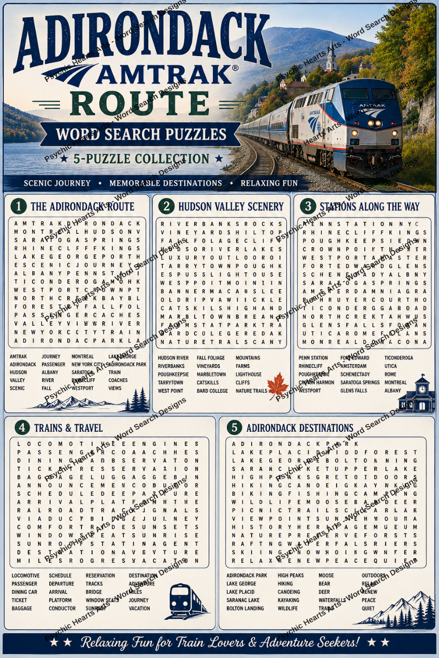 Adirondack Amtrak Route Word Search Puzzles