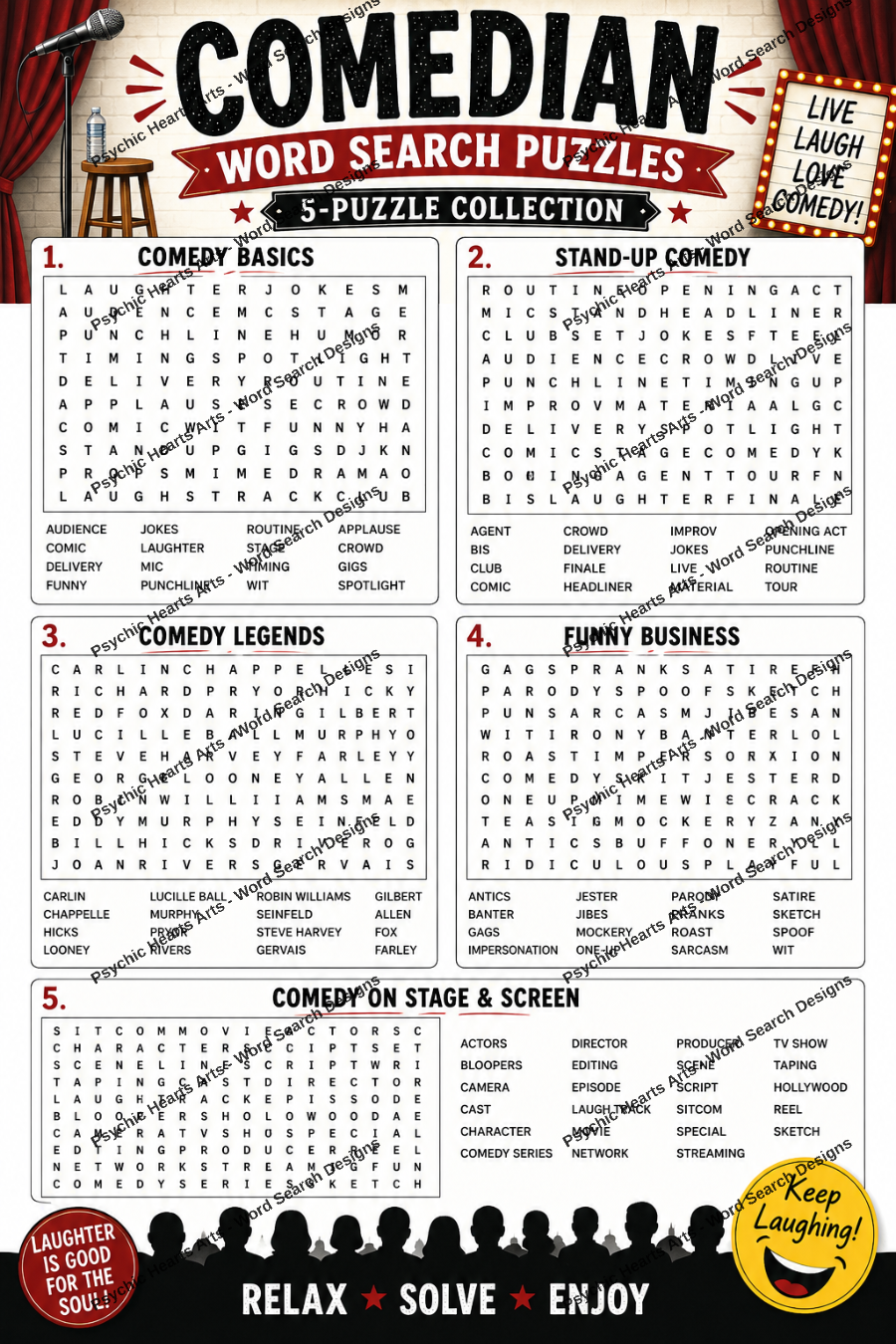 Comedian Word Search Puzzles – 5-Puzzle Collection