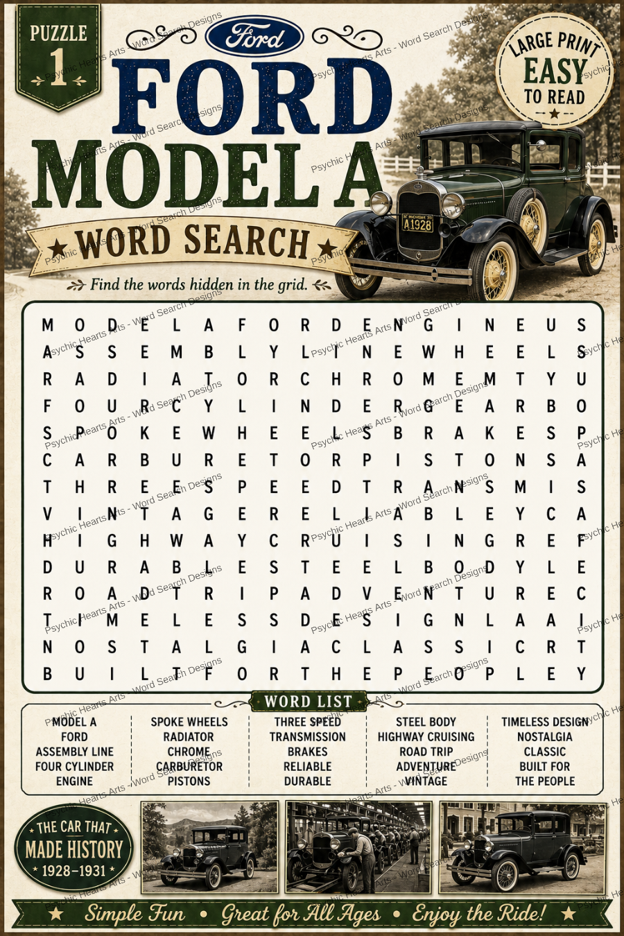 Ford Model A Word Search Puzzles