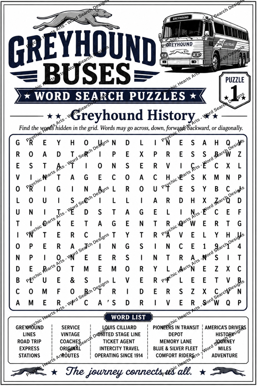 Greyhound Buses Word Search Puzzles