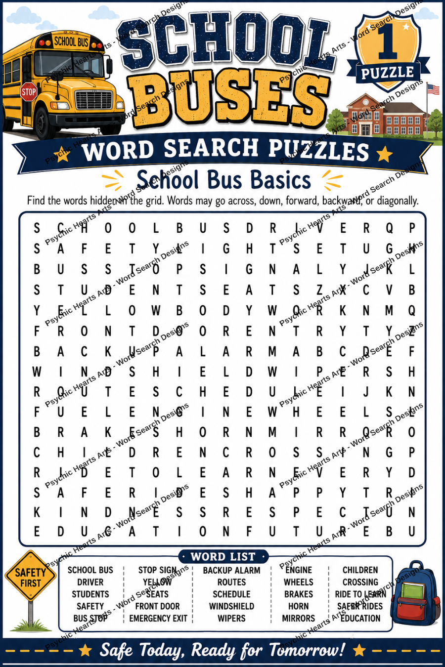 School Buses Word Search Puzzles