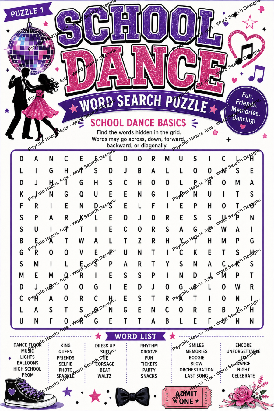 School Dance Word Search Puzzles