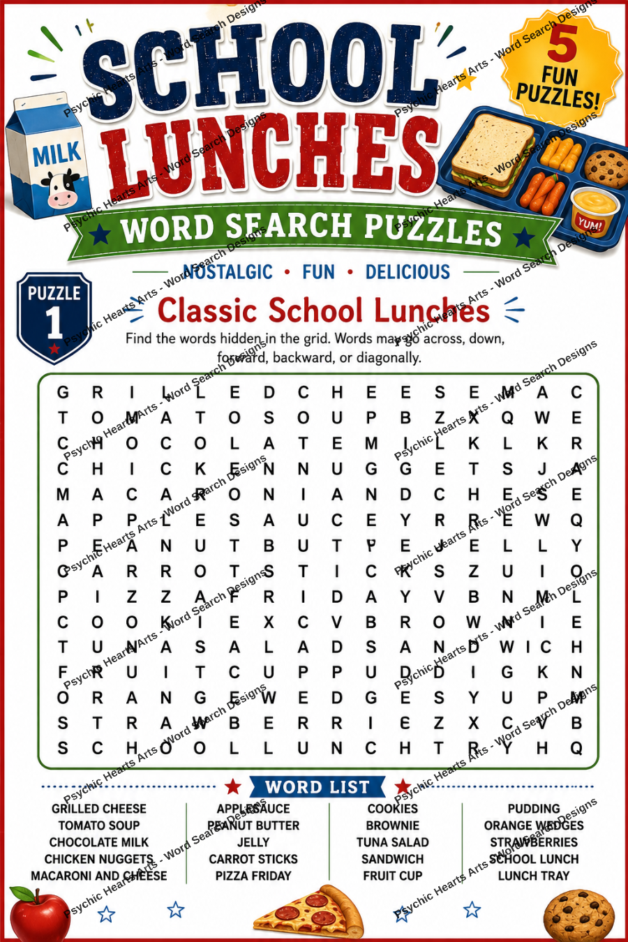 School Lunches Word Search Puzzles