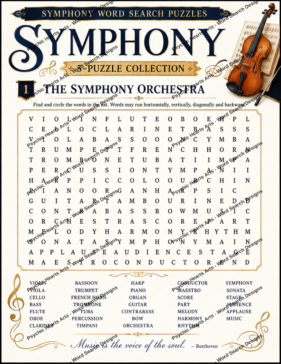 Symphony Word Search Puzzles – 5-Puzzle Collection