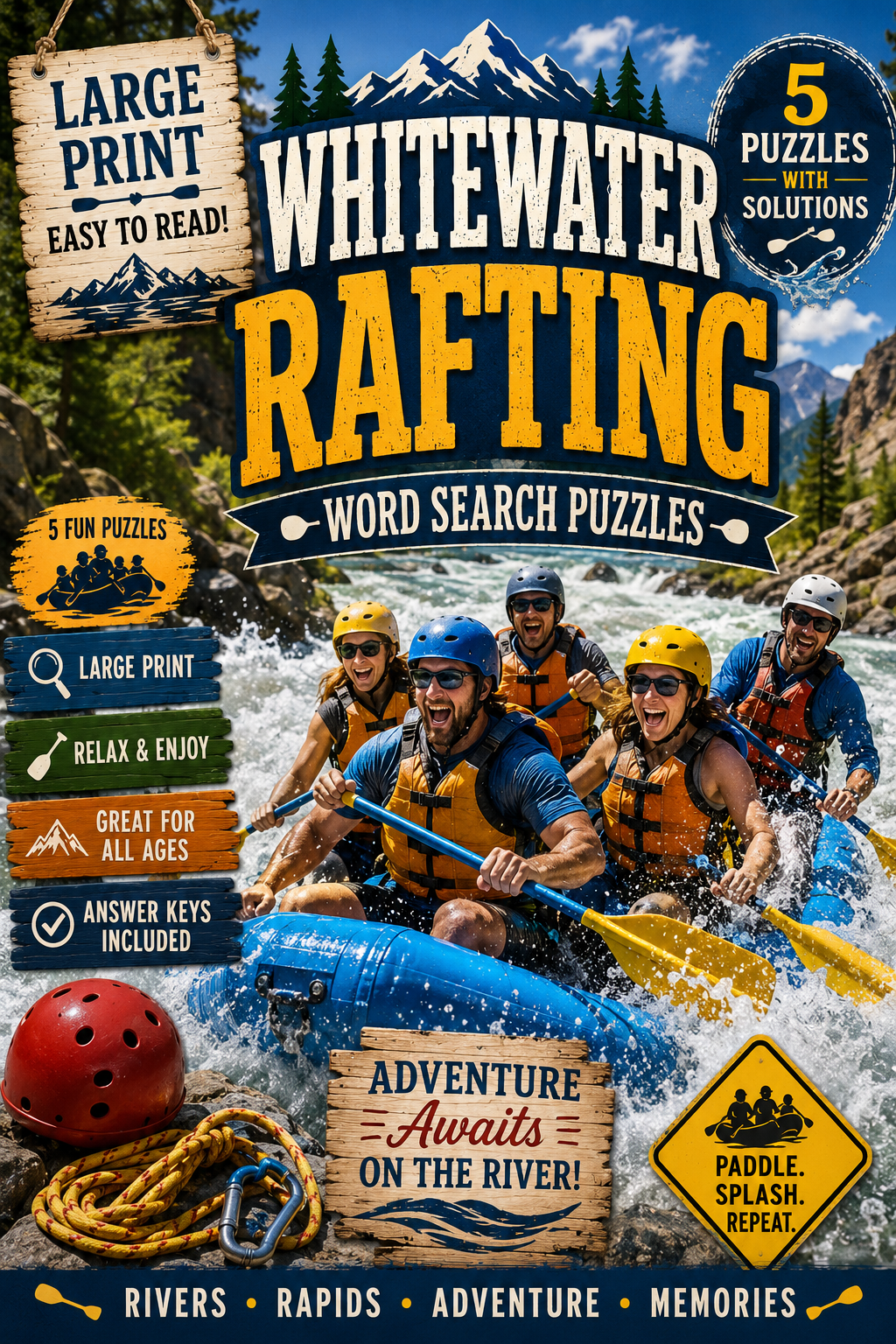 Whitewater Rafting — Printable Large Print Word Search | Instant Download PDF
