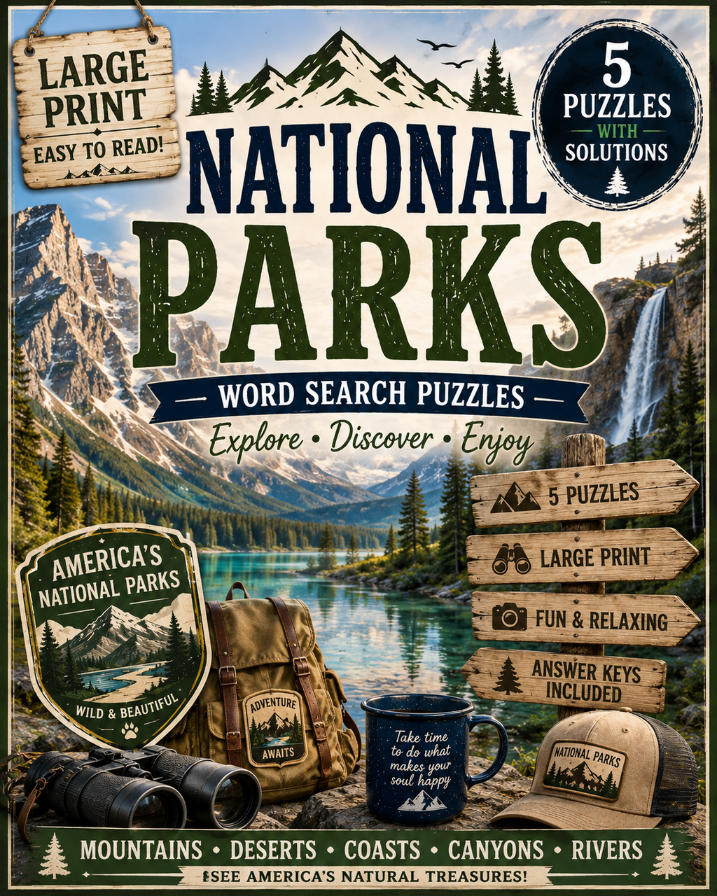 National Parks — Printable Large Print Word Search | Instant Download PDF