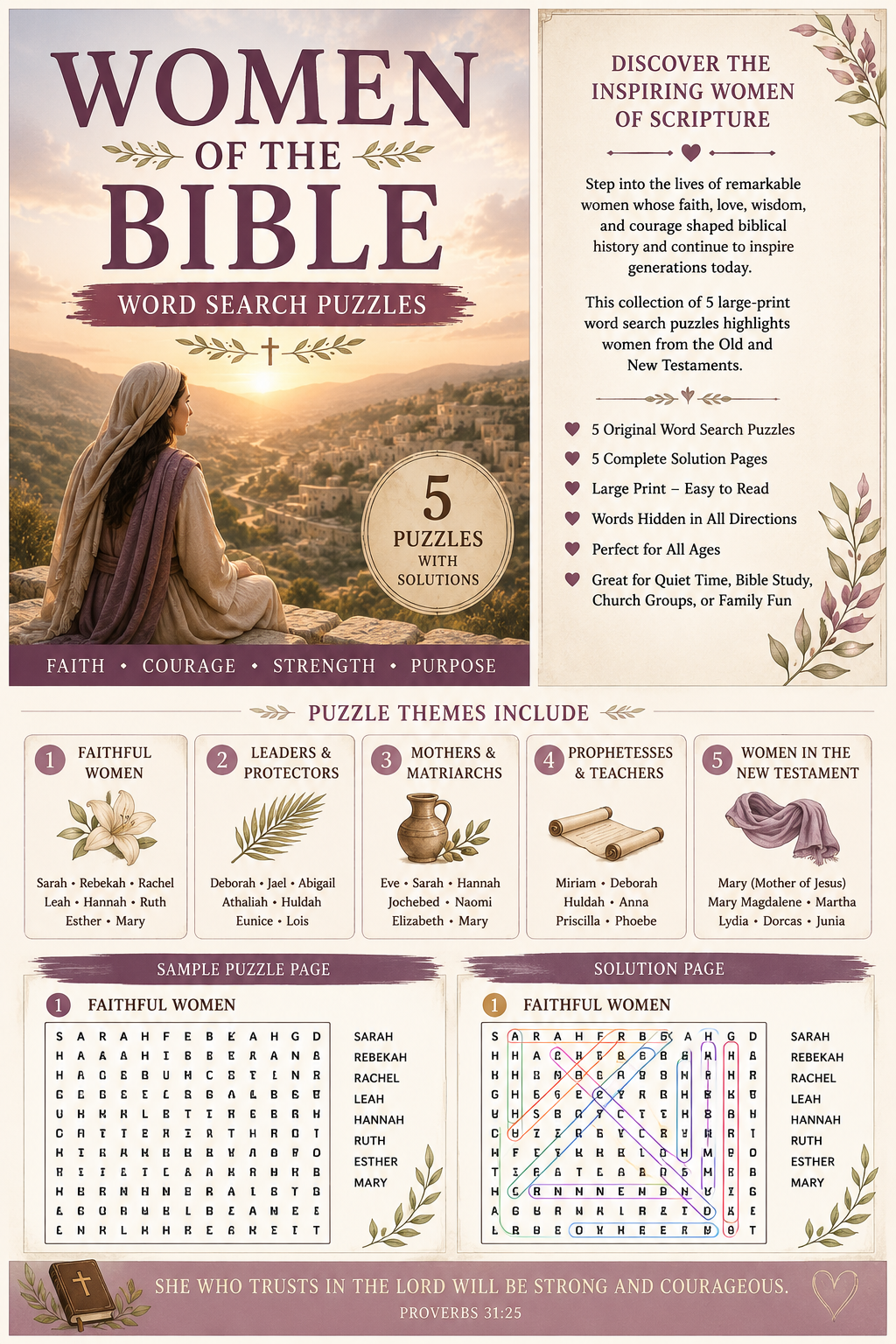 Women of the Bible — Printable Large Print Word Search | Instant Download PDF