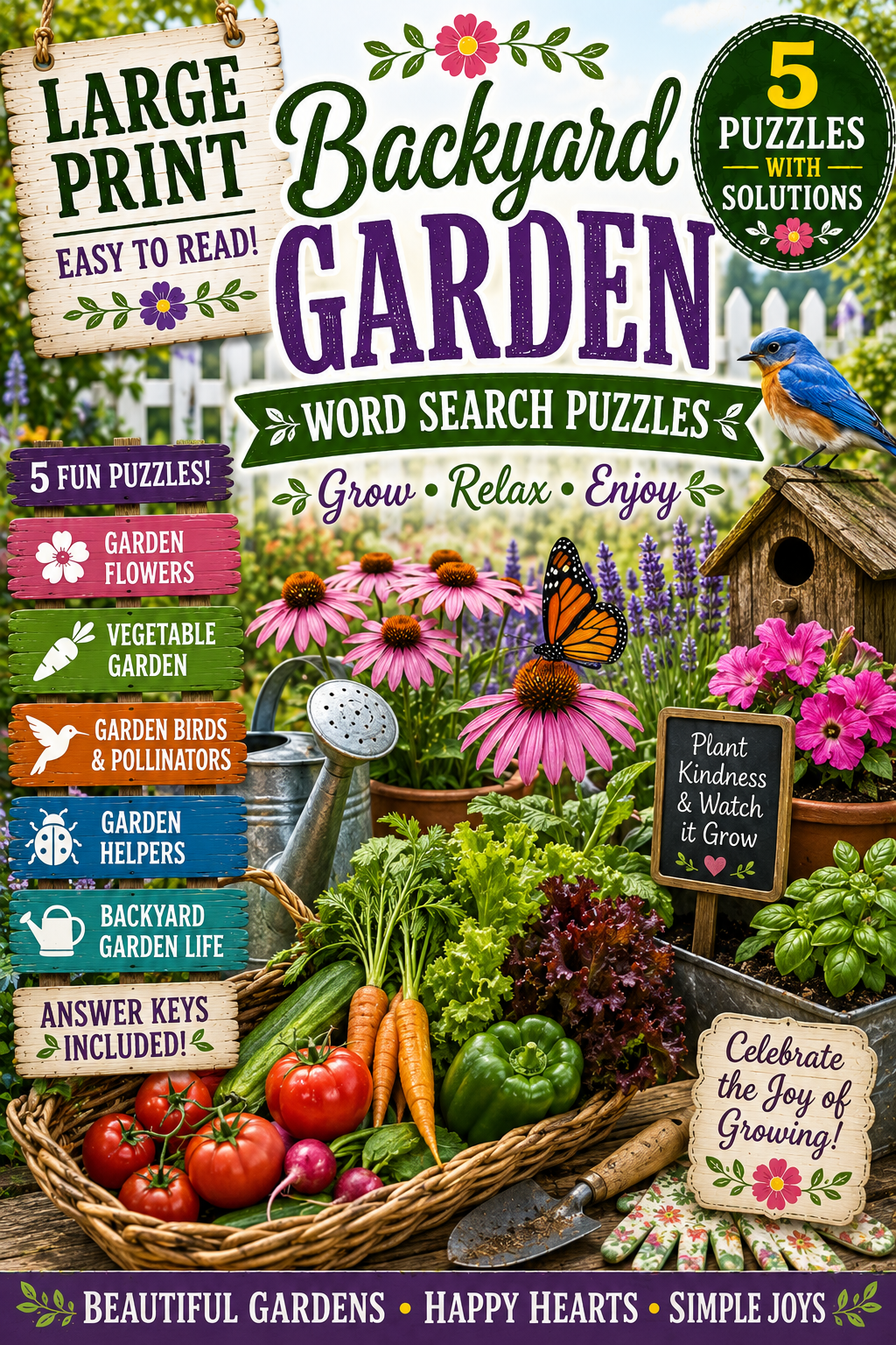 Backyard Garden — Printable Large Print Word Search | Instant Download PDF