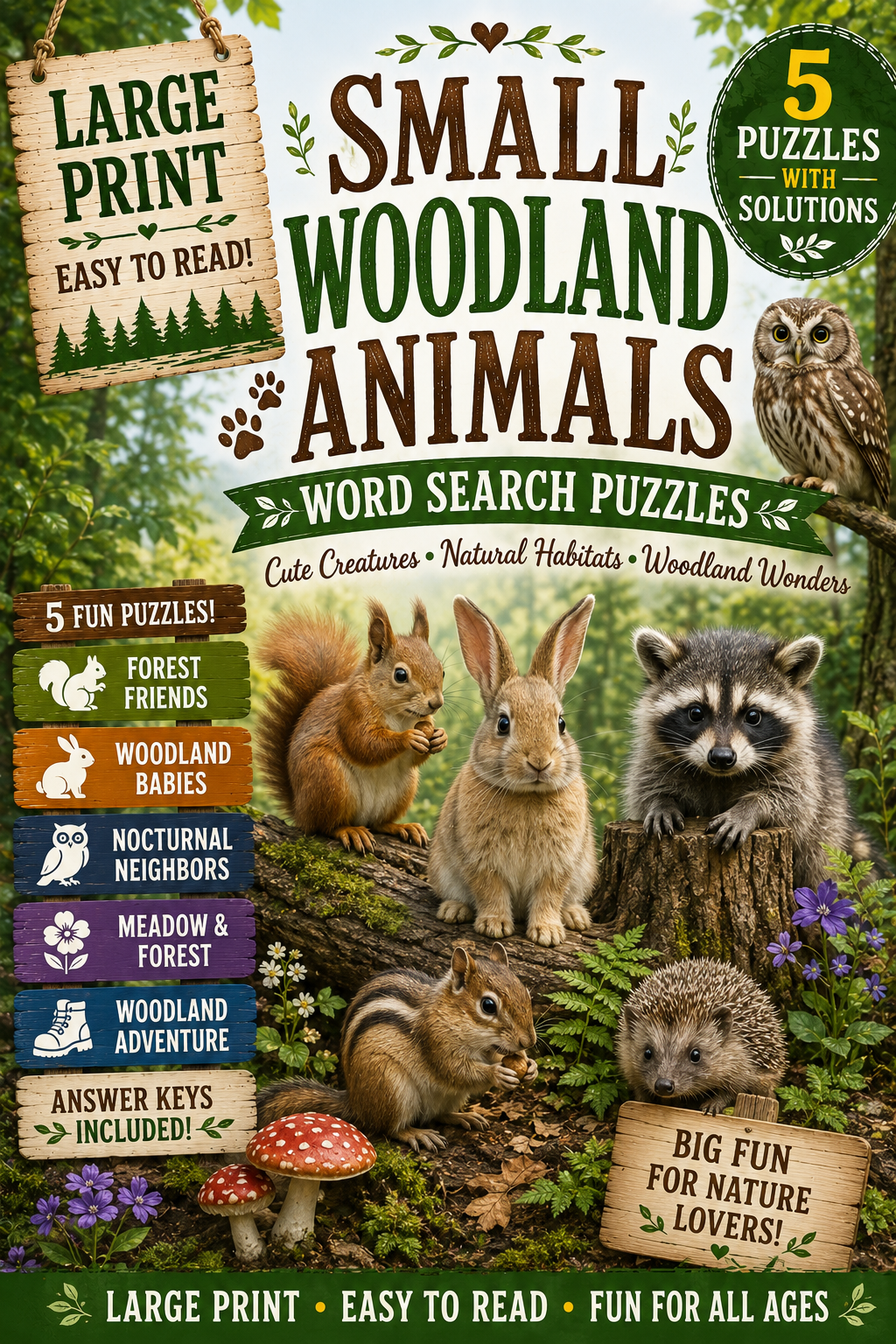 Small Woodland Animals — Printable Large Print Word Search | Instant Download PDF