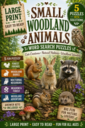 Small Woodland Animals — Printable Large Print Word Search | Instant Download PDF