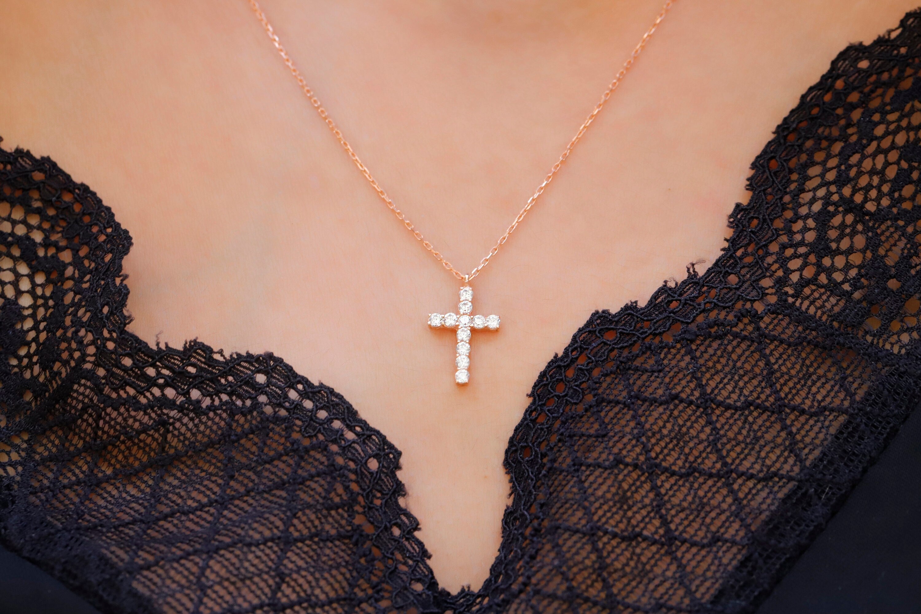 Radiant 14K Gold Diamond Cross Necklace - A Timeless Symbol of Faith and Elegance