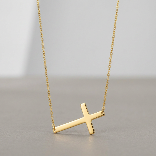 14k Yellow Gold Plain Cross Motif Necklace