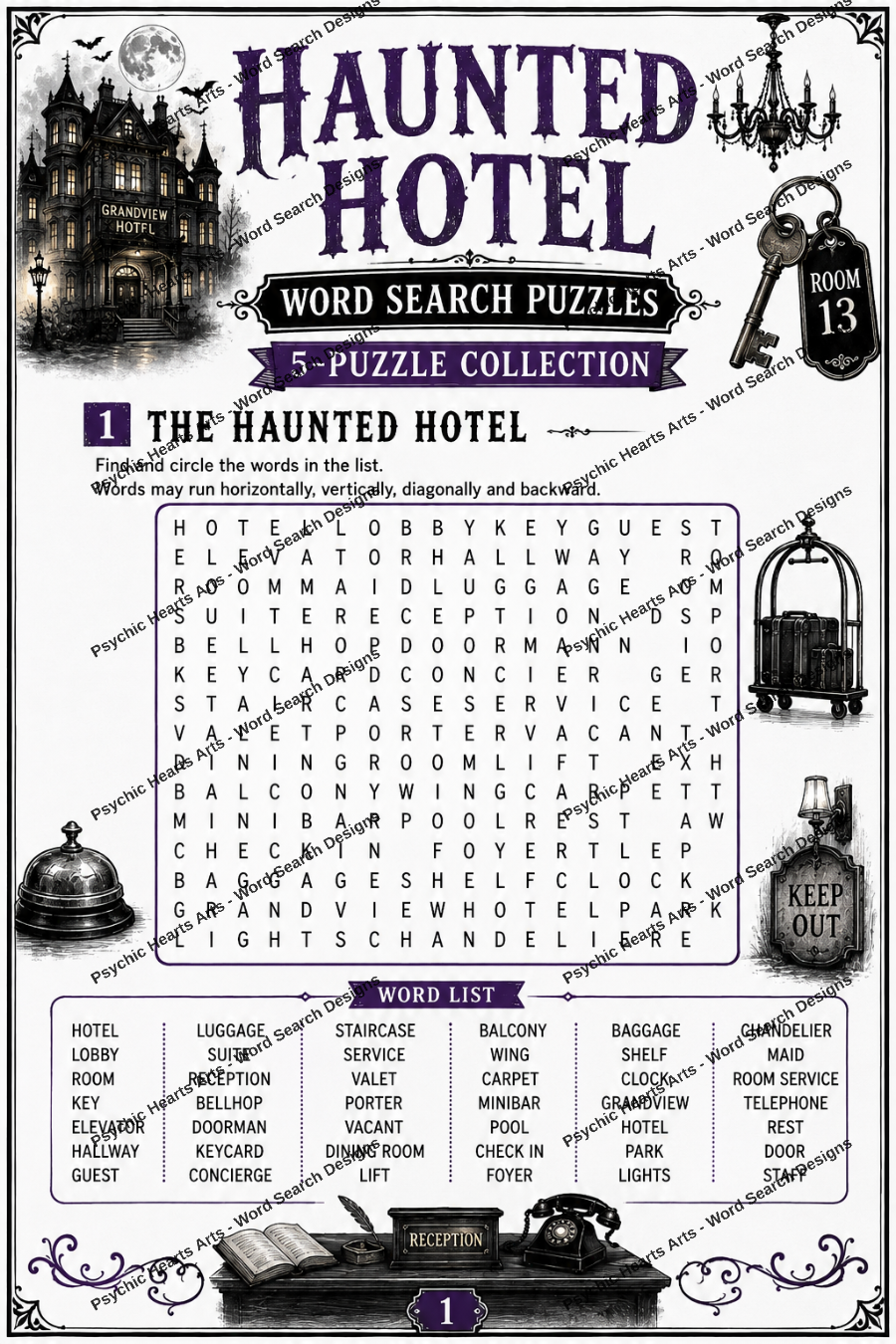 Haunted Hotel Word Search Puzzles – 5-Puzzle Collection